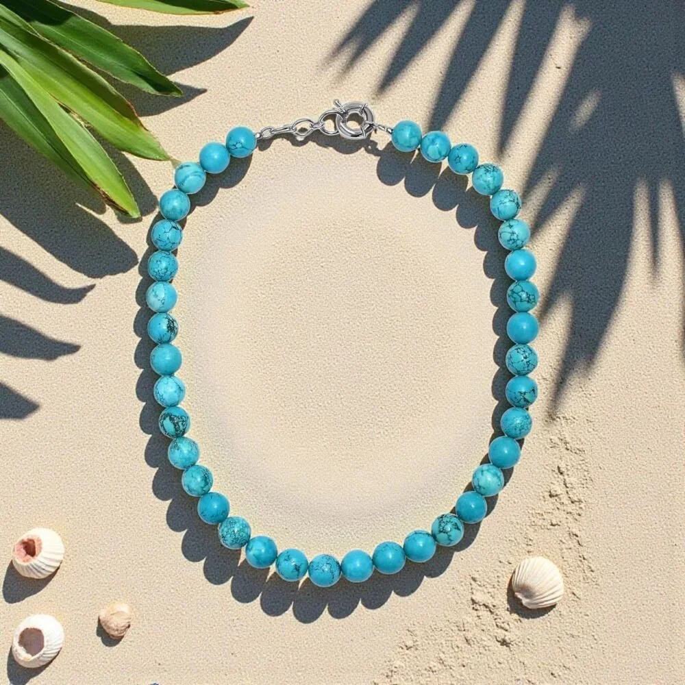 Hand Crafted ✦ Blue Howlite Beaded Necklace ✦ 428ctw Boho Bold Jewelry 18" NWT - Picture 3 of 6
